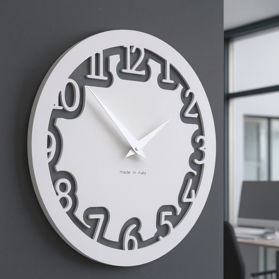 Orologio moderno rotondo da parete legno bianco