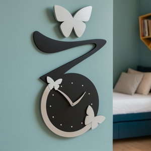 Visualizza i dettagli per Orologio da parete moderno farfalle in legno nero grigio Orologio da parete moderno farfalle in legno nero grigio