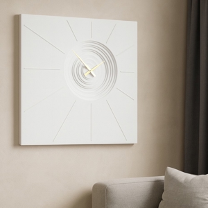 Orologio quadrato da parete bianco lancette oro in legno moderno