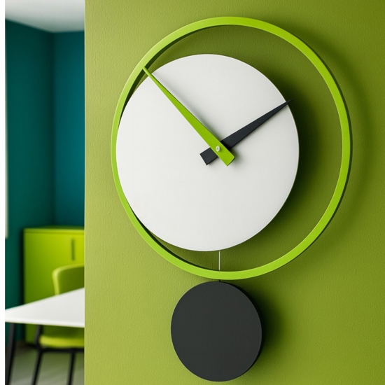 Orologio moderno a pendolo verde mela bianco grigio a parete