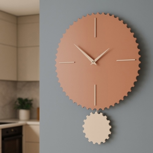 Visualizza i dettagli per Orologio da parete con pendolo rotondo legno color terracotta Orologio da parete con pendolo rotondo legno color terracotta