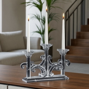 Visualizza i dettagli per Candelabro tre fiamme da tavola candeliere di vetro cristallo Candelabro tre fiamme da tavola candeliere di vetro cristallo