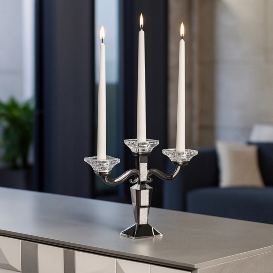 Candeliere candelabro da tavola vetro cristallo foglia argento fp