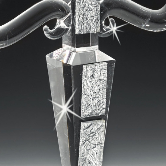 Candeliere candelabro da tavola vetro cristallo foglia argento fp