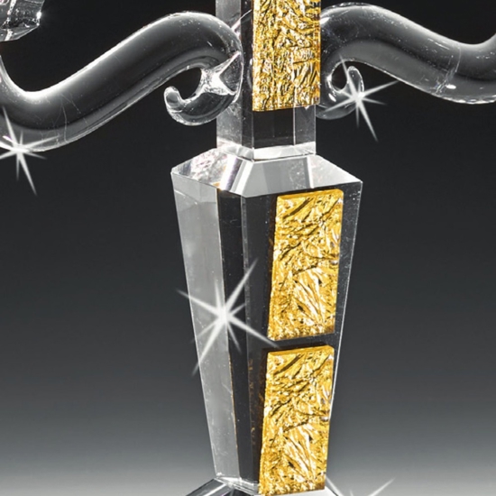 Candelabro candeliere da tavolo tre fiamme vetro cristallo inserti oro fp Candelabro candeliere da tavolo tre fiamme vetro cristallo inserti oro fp