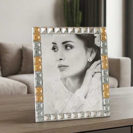 Portafoto da tavolo di vetro cristalli argento oro foto cm 13x18 fp Portafoto da tavolo di vetro cristalli argento oro foto cm 13x18 fp