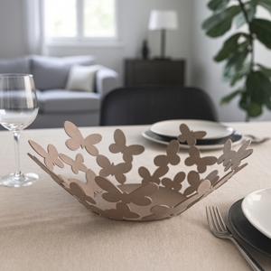 Centrotavola farfalle beige porta frutta di metallo
