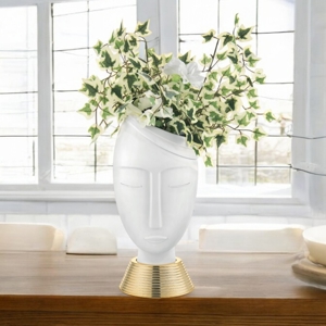 Visualizza i dettagli per Scultura da tavolo moderna viso 45cm marmorino design bianco oro Scultura da tavolo moderna viso 45cm marmorino design bianco oro