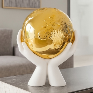 Visualizza i dettagli per Scultura soprammobile h36 bongelli mani bianche mondo dorato Scultura soprammobile h36 bongelli mani bianche mondo dorato