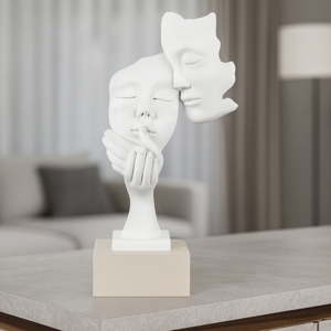 Scultura coppia volti h28 nocciola soprammobile