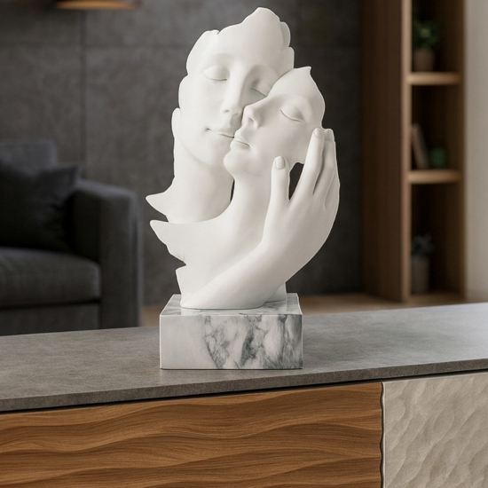 Scultura face mano h34 base marmo bianco