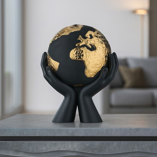 Scultura da tavolo h36 mani mondo nero oro bongelli preziosi Scultura da tavolo h36 mani mondo nero oro bongelli preziosi