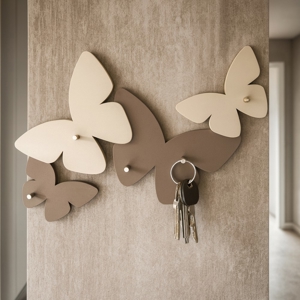Portachiavi da parete moderno magnetico farfalle legno tortora