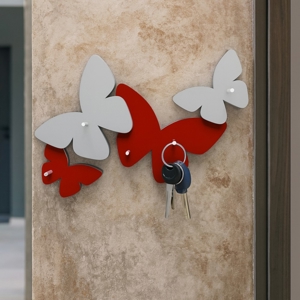 Appendichiavi farfalle da parete magnetico legno rosso grigio