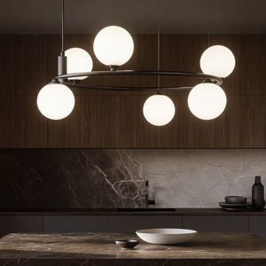 Maytoni lampadario per cucina moderna ring nero sfere vetro bianco