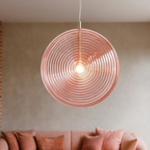 Lampadario moderno ondaluce jokey gr vetro rosa led 3000k 45cm