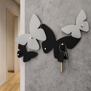 Portachiavi da parete moderno farfalle legno nero grigio