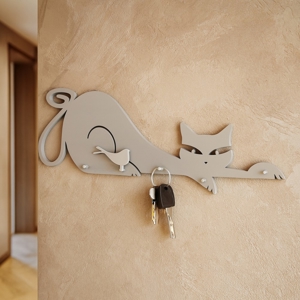 Portachiavi da parete forma di gatto magnetico legno colore tortora