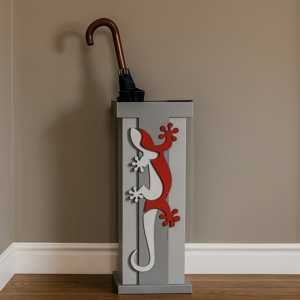 Visualizza i dettagli per Portaombrelli moderno da terra geko legno rosso rubino grigio Portaombrelli moderno da terra geko legno rosso rubino grigio