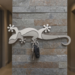 Visualizza i dettagli per Geko appendichiavi da parete magnetico moderno legno colore bianco grigio Geko appendichiavi da parete magnetico moderno legno colore bianco grigio