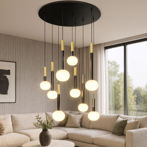 Visualizza i dettagli per Miloox mose lampadario moderno 9 luci multicolor sfere vetro bianco Miloox mose lampadario moderno 9 luci multicolor sfere vetro bianco