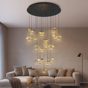 Visualizza i dettagli per Eglo lampadario moderno dracera design foglie dorate per soggiorno led 39w 3000k Eglo lampadario moderno dracera design foglie dorate per soggiorno led 39w 3000k
