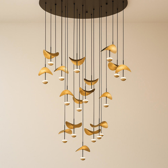 Eglo lampadario moderno dracera design foglie dorate per soggiorno led 39w 3000k Eglo lampadario moderno dracera design foglie dorate per soggiorno led 39w 3000k