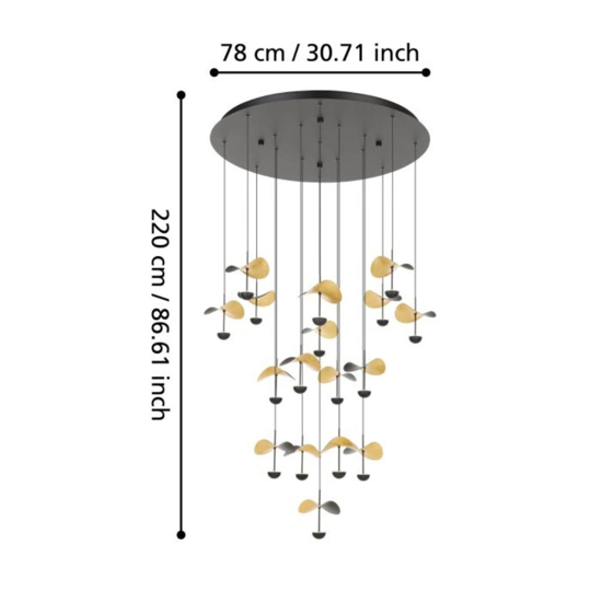 Eglo lampadario moderno dracera design foglie dorate per soggiorno led 39w 3000k Eglo lampadario moderno dracera design foglie dorate per soggiorno led 39w 3000k