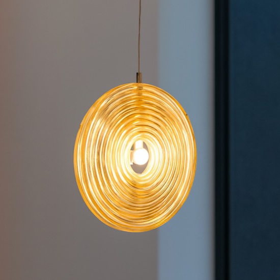 Lampada a sospensione jokey gr ondaluce vetro decorato ambrato led 3000k Lampada a sospensione jokey gr ondaluce vetro decorato ambrato led 3000k