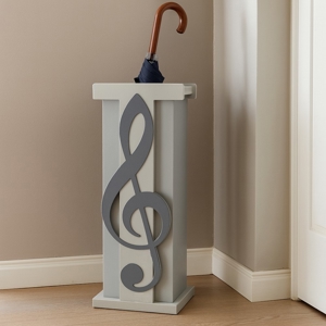 Visualizza i dettagli per Portaombrelli moderno chiave di violino musicale legno grigio quarzo Portaombrelli moderno chiave di violino musicale legno grigio quarzo