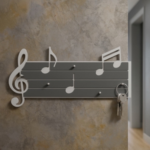 Visualizza i dettagli per Portachiavi da parete moderno magnetico pentagramma musicale legno bianco grigio Portachiavi da parete moderno magnetico pentagramma musicale legno bianco grigio