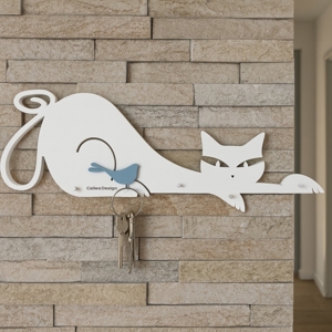 Appendichiavi magnetico da parete gatto bianco