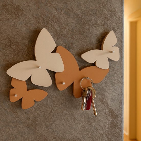 Appendichiavi da parete magnetico farfalle colore abbronzato moderno