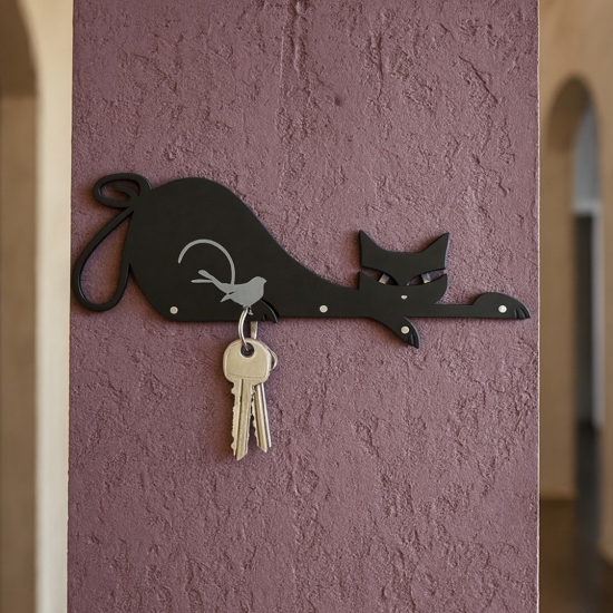 Appendichiavi da parete moderno gatto nero magnetico design