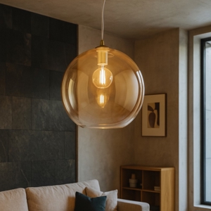 Lampadario boccia di vetro 35cm trasparente ambra planet perenz