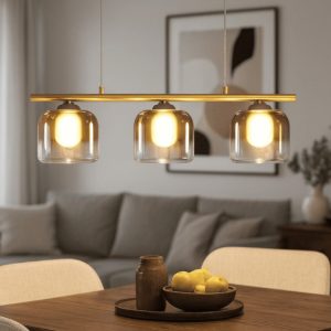 Maytoni spirito lampadario per tavolo da pranzo oro led 3000k  3 luci vetro fp