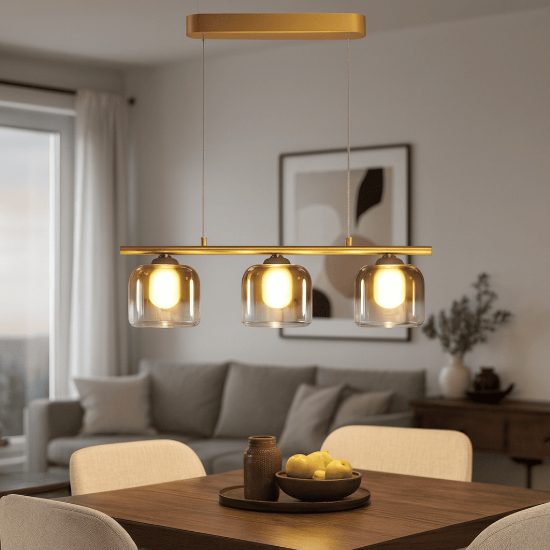 Maytoni spirito lampadario per tavolo da pranzo oro led 3000k  3 luci vetro fp
