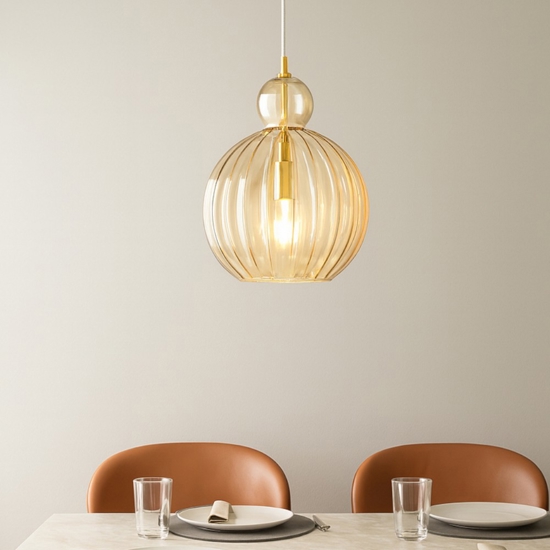 Lampadario lia perenz boccia 32cm di vetro cognac specchiato moderno Lampadario lia perenz boccia 32cm di vetro cognac specchiato moderno