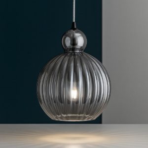 Lampadario da ingresso lia perenz sfera di vetro 32cm fume specchiato