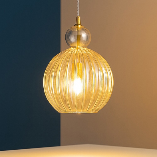 Perenz lia lampada a sospensione boccia 25cm in vetro cognac specchiato