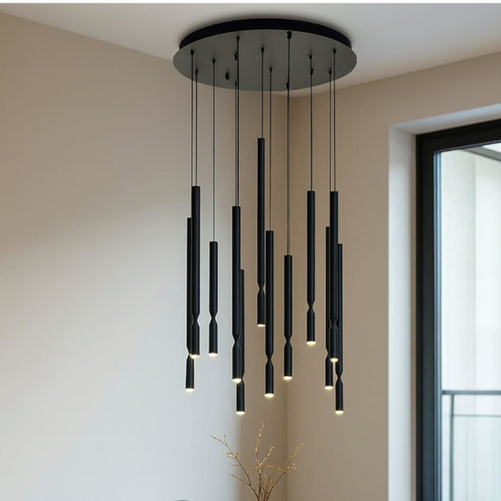 Lampadario moderno so tubic 12 luci nero ondaluce led 3000k dimmerabile salotto Lampadario moderno so tubic 12 luci nero ondaluce led 3000k dimmerabile salotto