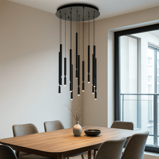 Lampadario moderno so tubic 12 luci nero ondaluce led 3000k dimmerabile salotto Lampadario moderno so tubic 12 luci nero ondaluce led 3000k dimmerabile salotto