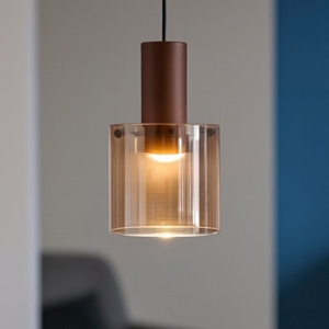 Lampada a sospensione hugo moderna vetro ambra perenz illuminazione