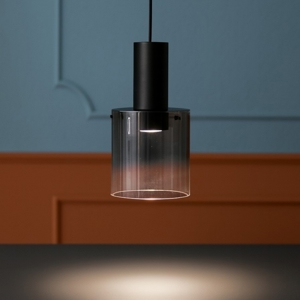 Lampada a sospensione moderna vetro fume hugo perenz