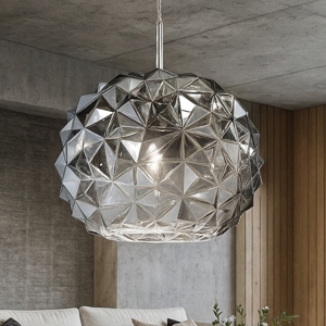 Visualizza i dettagli per Lampadario moderno meteora sfera di vetro fume specchiato perenz Lampadario moderno meteora sfera di vetro fume specchiato perenz