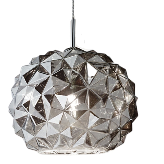 Lampadario da camera da letto meteora sfera di vetro fume specchiato perenz