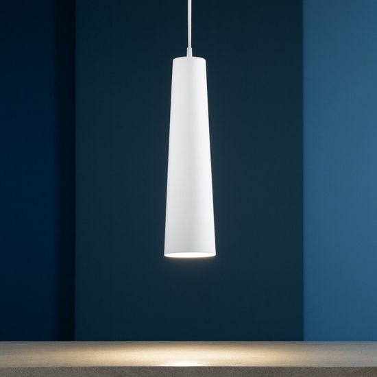 Lampada a sospensione cono allungato vetro bianco perenz canna