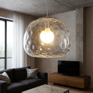 Visualizza i dettagli per Lampadario sfera cm50 di vetro martellato trasparente perenz skin Lampadario sfera cm50 di vetro martellato trasparente perenz skin