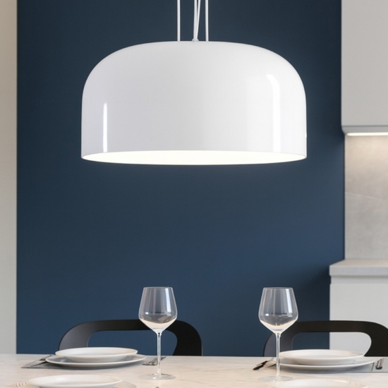 Lampadario cupola di vetro bianco 40cm per cucina moderna perenz