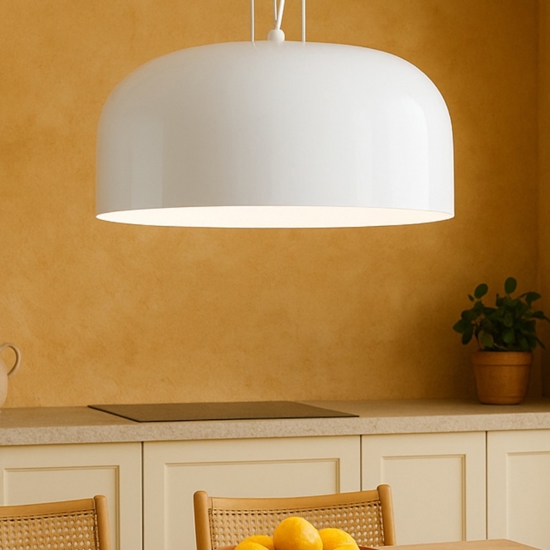 Lampadario per sala da pranzo cupola di vetro 50cm bianca perenz glossy